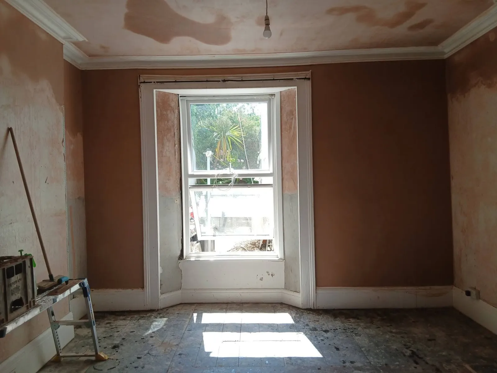 Bay window room re-plastered